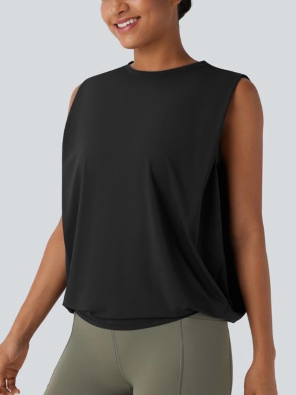 Halara Round Neck Ruched Cool Touch Yoga Tank Top